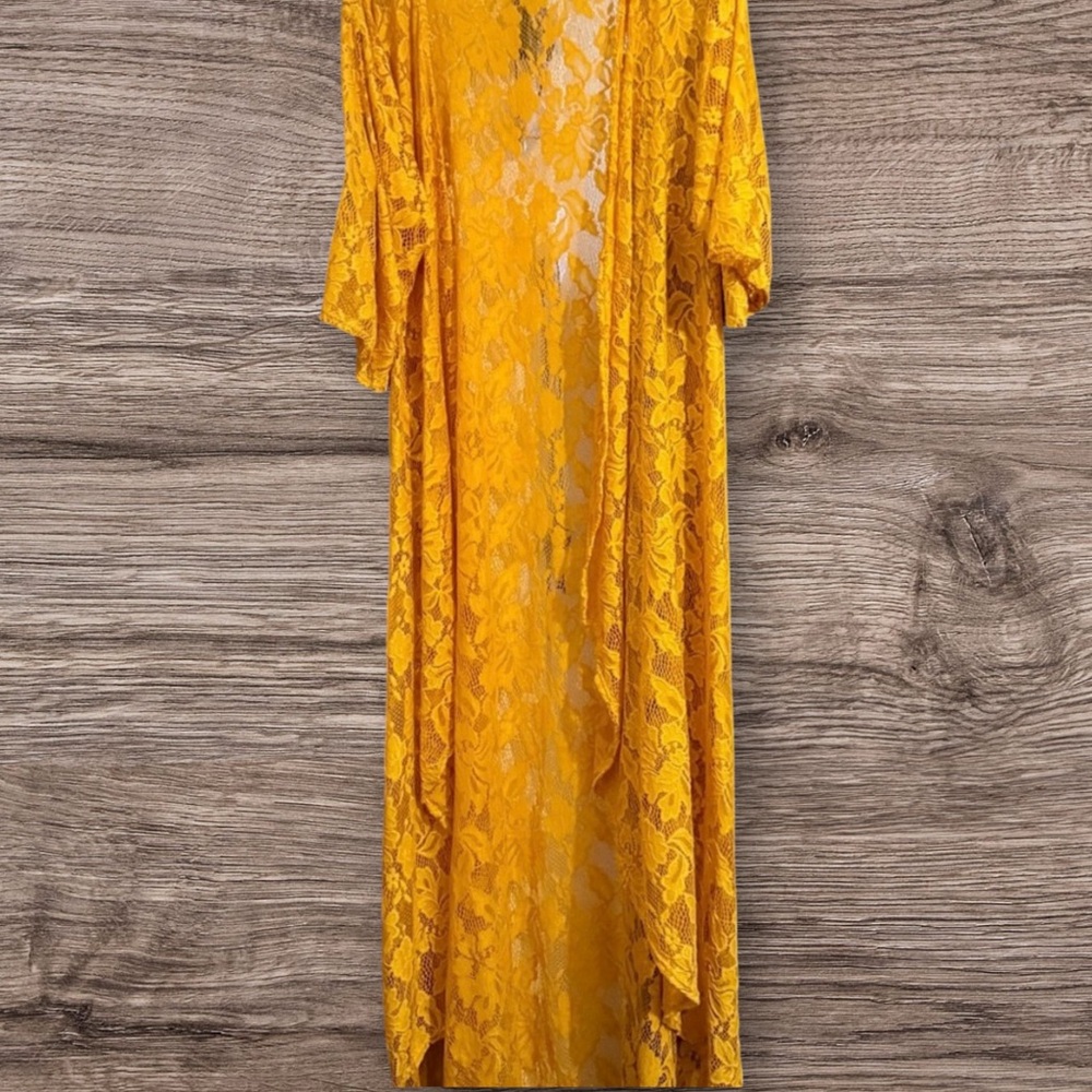 Lucky & Blessed Mustard Yellow Lace Duster – Size S